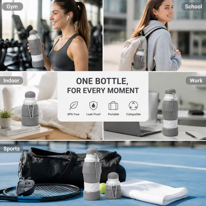 Petmaro Collapsible Water Bottles for traveling 20 oz (Grey)