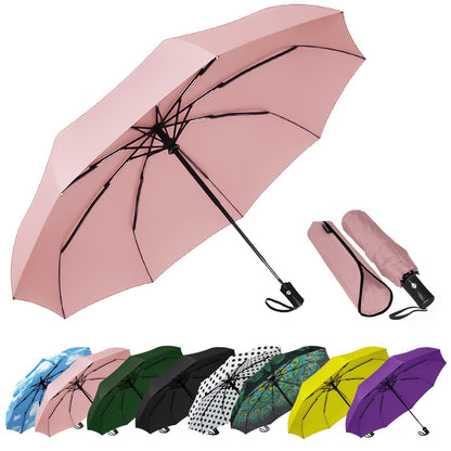 SIEPASA Compact Travel Umbrella - Windproof Auto Open/Close, Small Folding Umbrella for Rain - Lightweight & Durable with Fiberglass Frame, Waterproof Canopy - Fits Backpack, Purse, Suitcase. (Black)