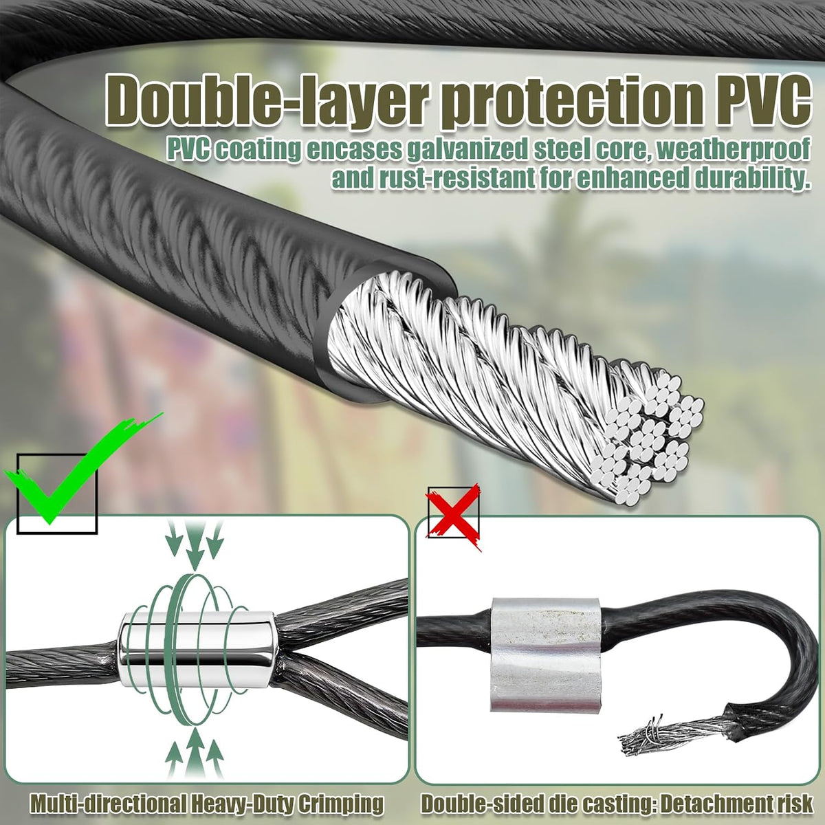 NAZOU Outdoor Retractable Clothesline, 3/16" Coated Steel Wire Rope