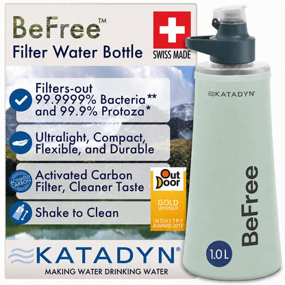 Katadyn BeFree 1L Lightweight Collapsible Water Filter Bottle for Outdoors
