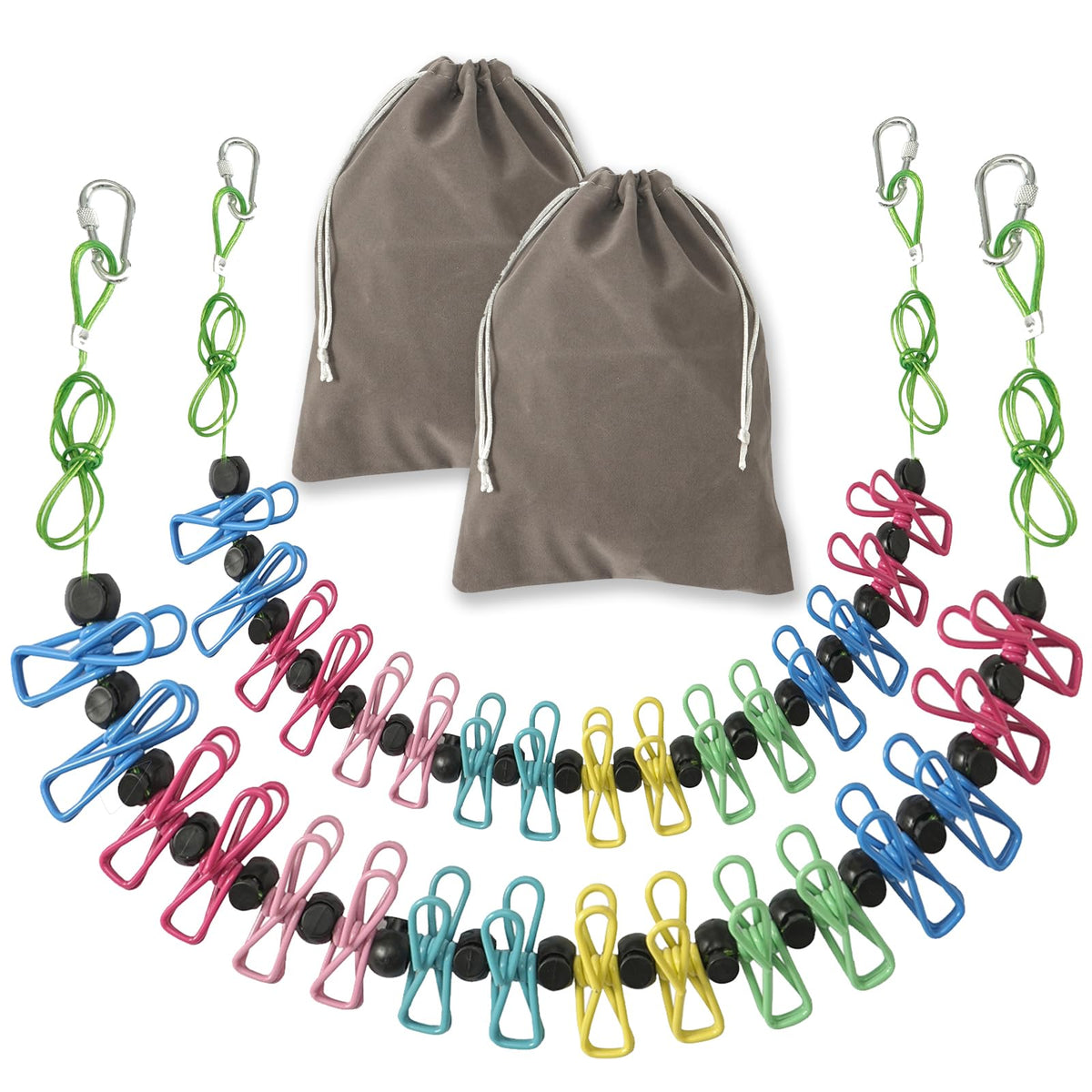 ISQ Steel Core Camping Clothesline with 16 Clothespins 17 Anti-Slip Balls Easy to Store Suitable for Outdoor Camping RV Travel Yachts and Balconies