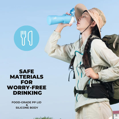 Quanture Collapsible Water Bottle 24oz (700mL), Foldable Silicone Travel Water Bottle, Leakproof & BPA-Free, with Wide Mouth & Carry Strap for Hiking, Camping, Outdoor, Blue