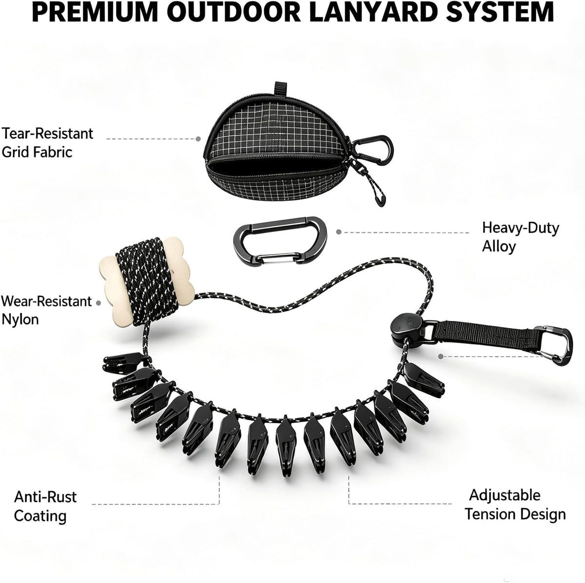 Retractable Portable Travel Clothesline with 16 Clips,Storage Pouch