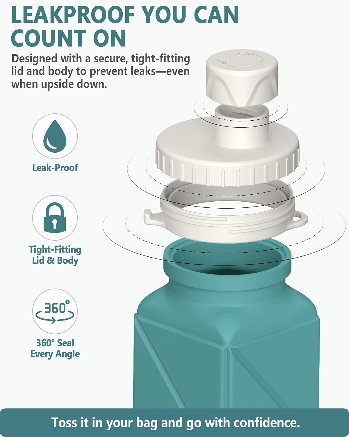 Collapsible Water Bottles 2 Pack, 21oz/610mL, Silicone Travel Water Bottle