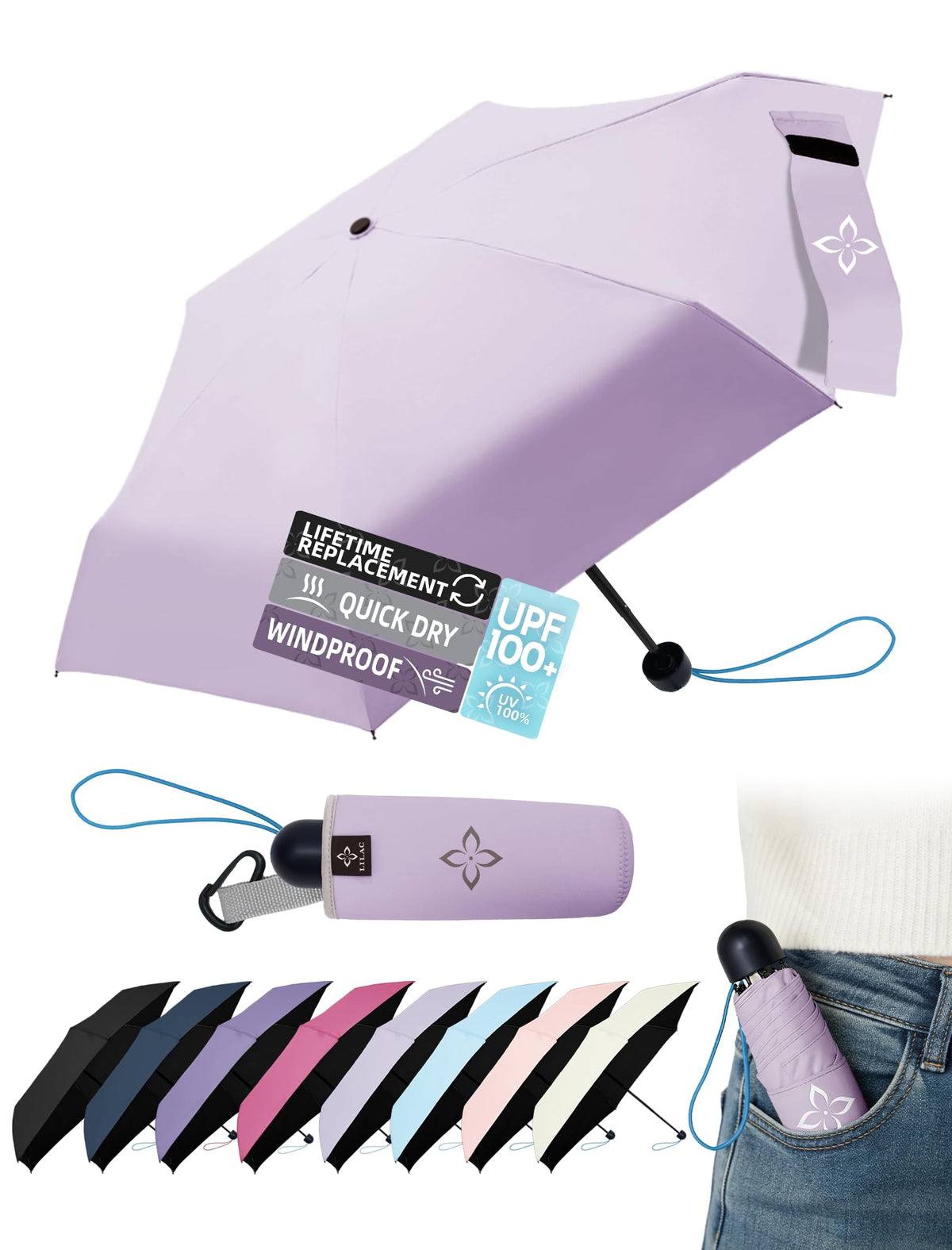Mini Travel Umbrella for Rain - 43" Large Coverage Small Compact Umbrella, Reinforced Strong Frame, Lightweight Portable Parasol with UPF 100+ UV Protection, Gifts for Adults, Seniors & Students
