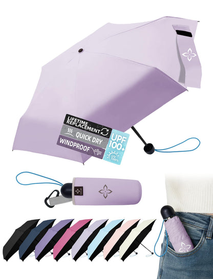 Mini Travel Umbrella for Rain - 43" Large Coverage Small Compact Umbrella, Reinforced Strong Frame, Lightweight Portable Parasol with UPF 100+ UV Protection, Gifts for Adults, Seniors & Students