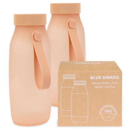 BLUE GINKGO Collapsible Water Bottle – Lightweight, Foldable Silicone Bottle for Travel, Hiking, and Camping (16.9oz, Made in Korea, Sand Beige)