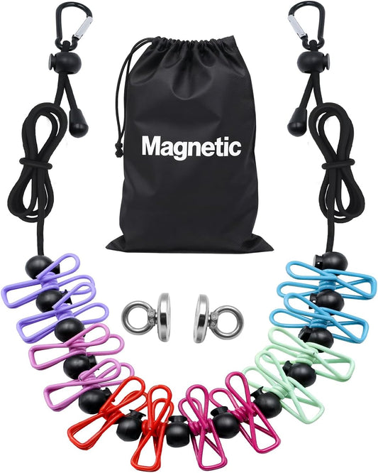Magnetic Retractable Clothesline for Cruise Ship, 2026 Travel Clothesline with 12 Anti-Slip Clips & Waterproof Storage Bag, Portable Travel Laundry Line, Cruise Essentials for Cabin, Camping, RV