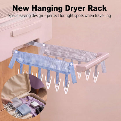 Travel Clothes Drying Hanger for Heated Clothes Airer & Clothes Drying Rack Clothesline, Foldable Portable Mesh Drying Rack with 6 Clips for Sock Underwear Bra Towel Home Cruise Outdoor 2 Pack
