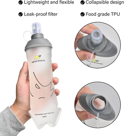 N NEVO RHINO Soft Flask 17oz/500ml, 2PCS TPU Running Water Bottle