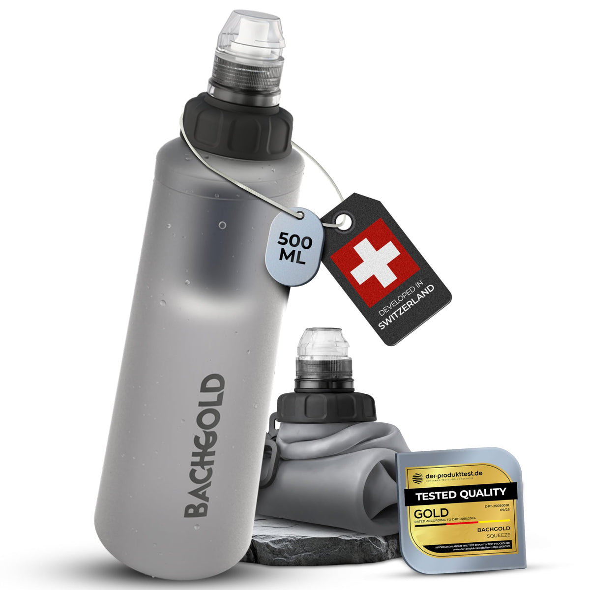 Bachgold Squeeze Filtered Water Bottle, Collapsible Portable Camping Filter