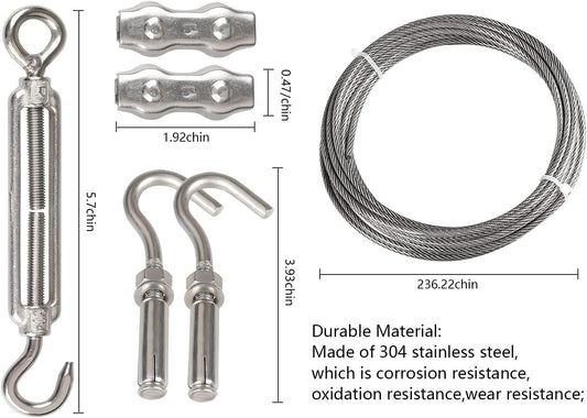 Clotheslines,Portable Windproof Clothes Rope Line with Stainless Steel Cable Tightener System Multipurpose Heavy Duty Laundry Rope for Christmas Decor Outdoor/Indoor/Home/Drying (20ft)