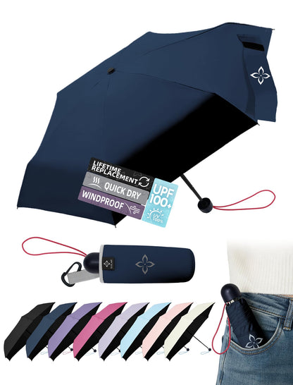 Mini Travel Umbrella for Rain - 43" Large Coverage Small Compact Umbrella, Reinforced Strong Frame, Lightweight Portable Parasol with UPF 100+ UV Protection, Gifts for Adults, Seniors & Students