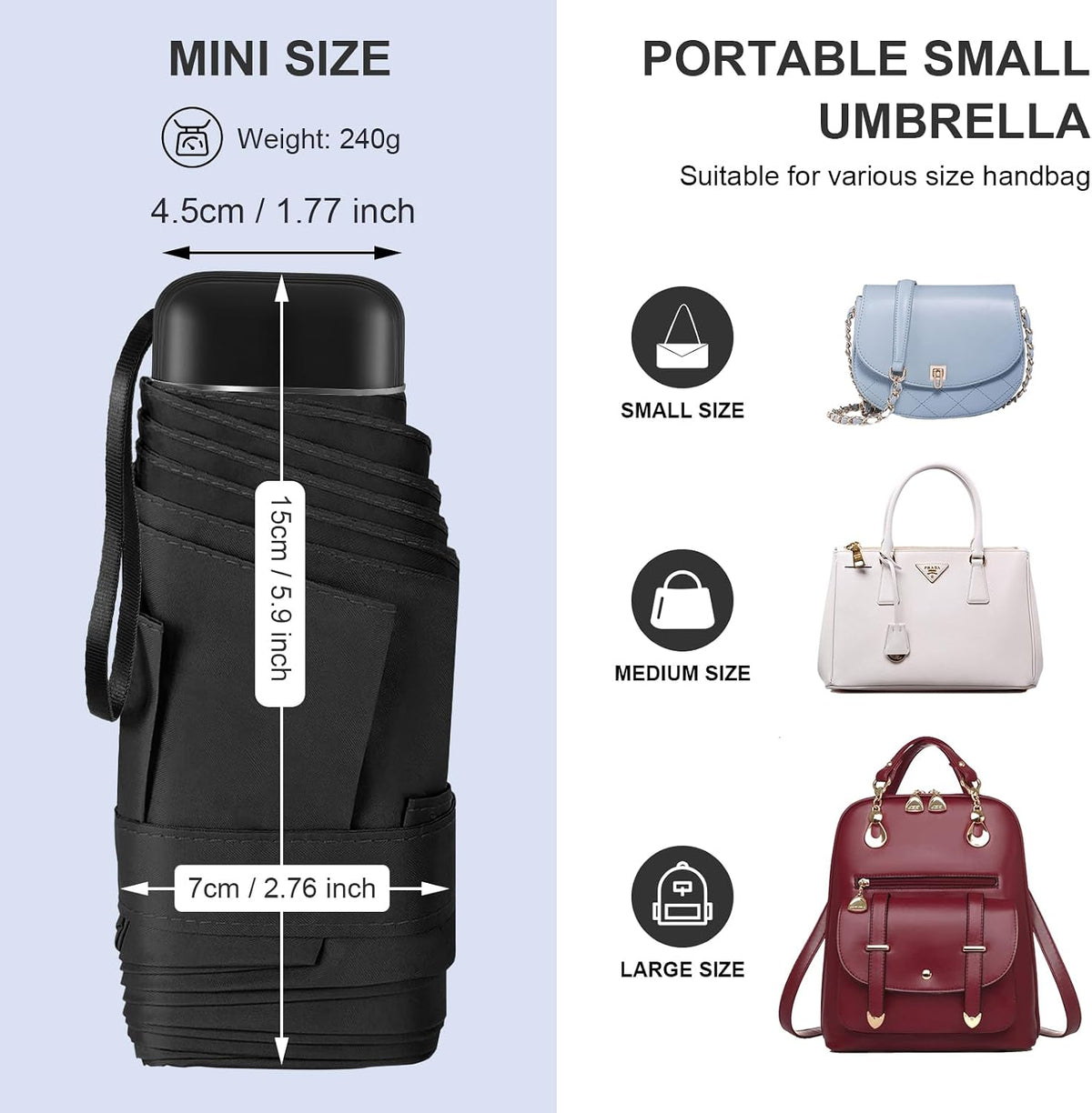 Mini Umbrella for Travel with Case Small Compact Sun Rain Tiny for Purse
