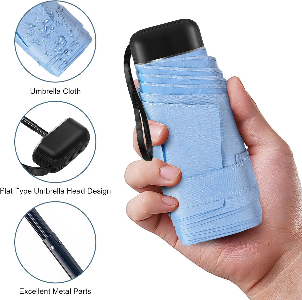 Mini Umbrella for Travel with Case Small Compact Sun Rain Tiny for Purse