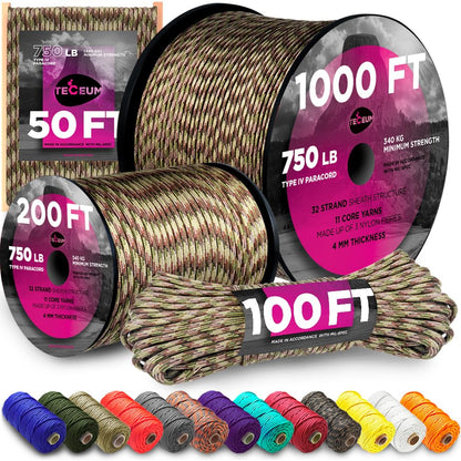 Paracord Rope 550 lb 4mm – Parachute Cord – Utility Camping Rope