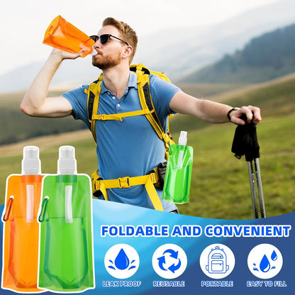 80 Pcs 16 oz Collapsible Water Bottles Bulk and Drawstring Backpack Set