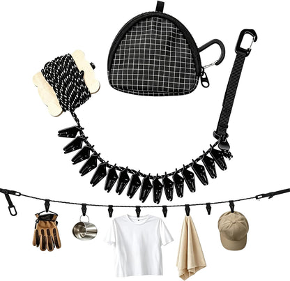Retractable Portable Travel Clothesline with 16 Clips,Storage Pouch