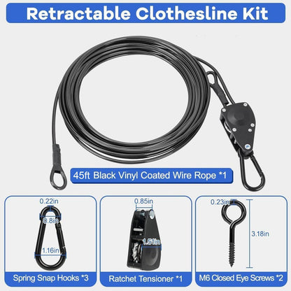 TooTaci Outdoor Clothesline Kit with Self-Locking Pulley, 45FT 3/16" Cable