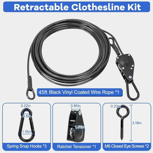 TooTaci Outdoor Clothesline Kit with Self-Locking Pulley, 45FT 3/16" Cable