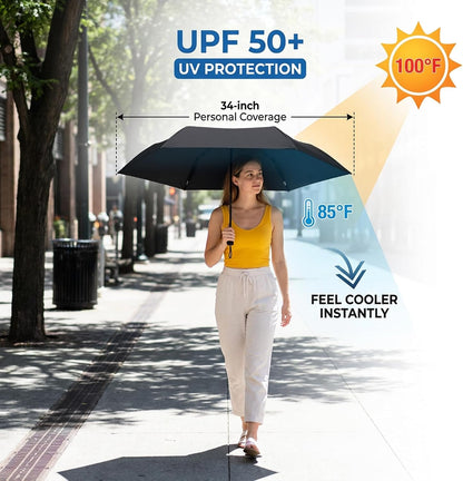 GAOYAING Compact Auto Travel Umbrella - 10.3" Folded, UPF 50+ UV Protection, Lightweight 9.3oz with Case