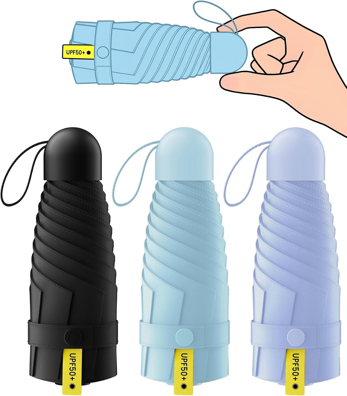 LMUGOOS 3 Pack Mini Travel Folding Umbrella,UPF 50+ UV Compact Portable Sun