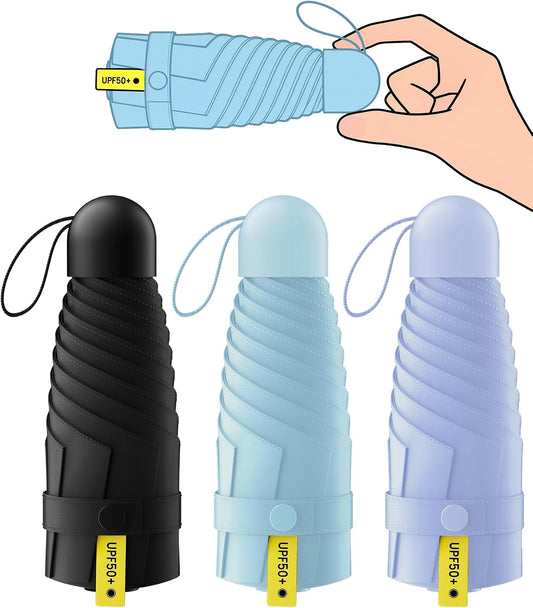 LMUGOOS 3 Pack Mini Travel Folding Umbrella,UPF 50+ UV Compact Portable Sun
