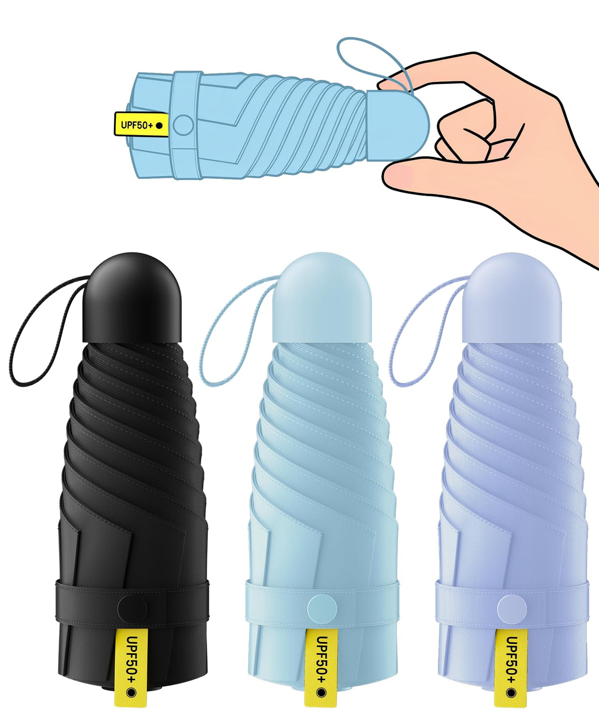 LMUGOOS 3 Pack Mini Travel Folding Umbrella,UPF 50+ UV Compact Portable Sun