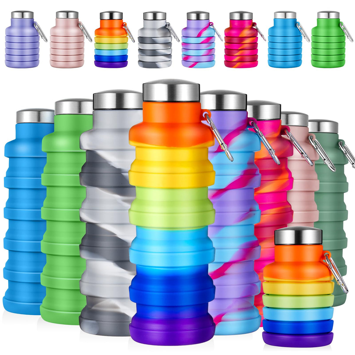 Lallisa 8 Pcs Collapsible Water Bottles Bulk, Reusable, Fresh Colors