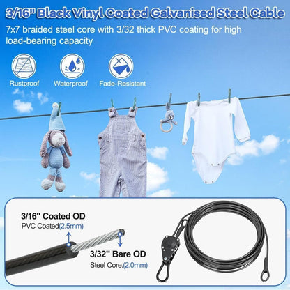 TooTaci Outdoor Clothesline Kit with Self-Locking Pulley, 15FT 3/16" Cable