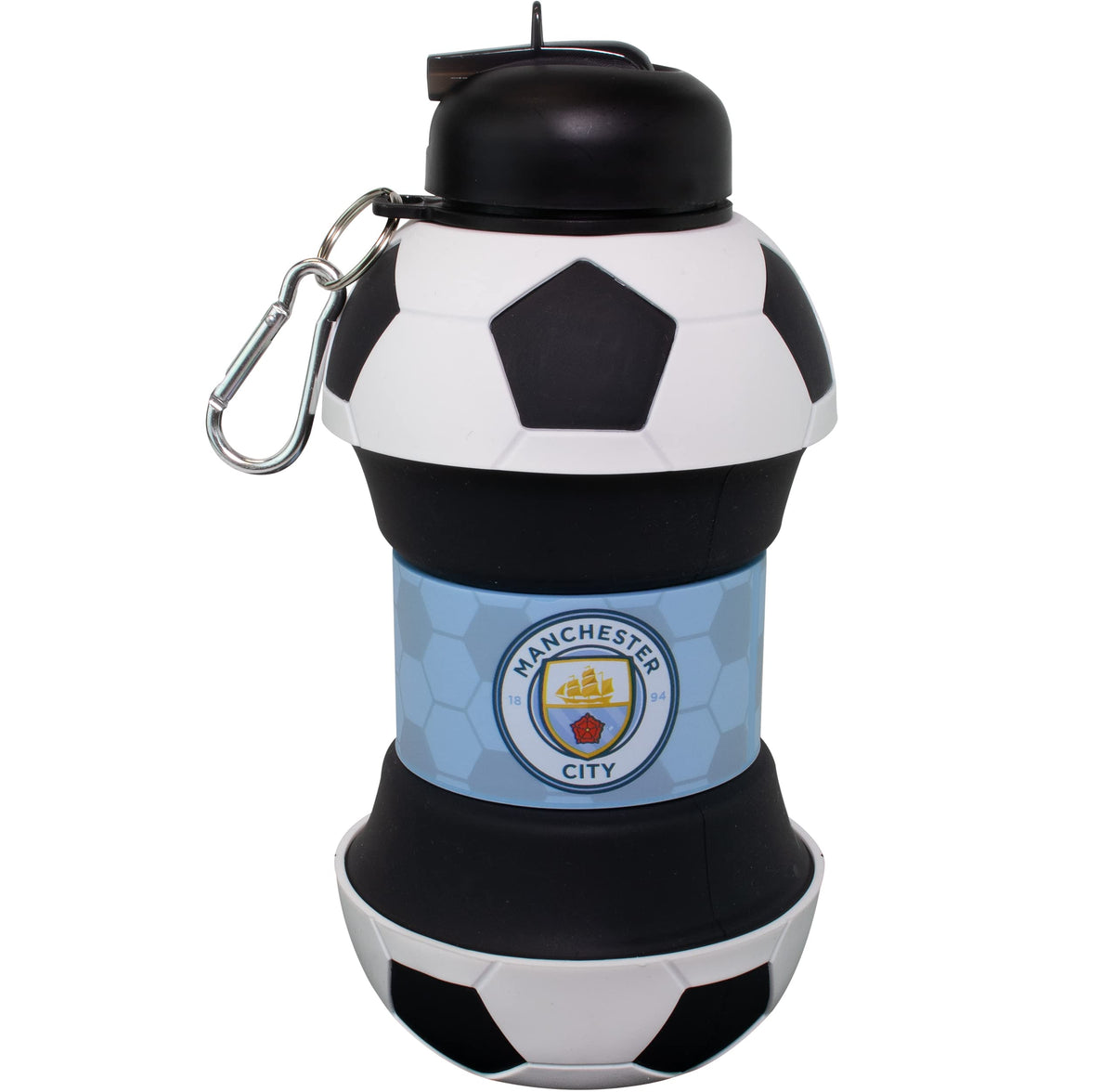Maccabi Art Clip-On Collapsible 1 Liter, 34 oz. size BPA-Free Silicone Soccer Ball Large Water Bottle for Kids