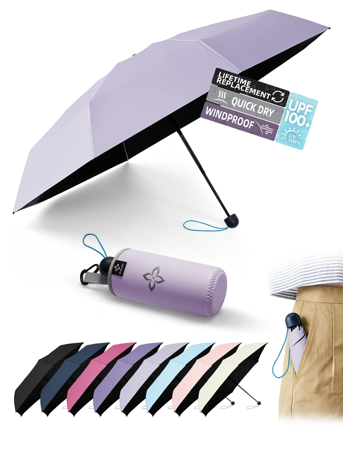 Mini Umbrella for Travel UPF 100+ UV Sun Compact for Purse Backpack