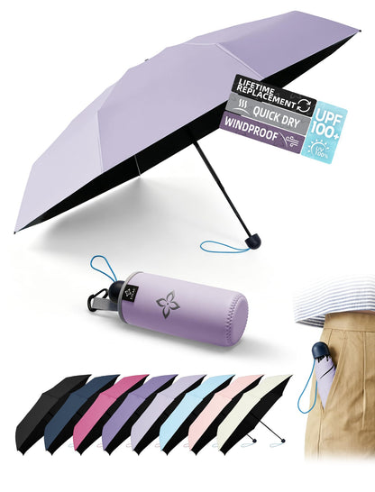 Mini Umbrella for Travel UPF 100+ UV Sun Compact for Purse Backpack