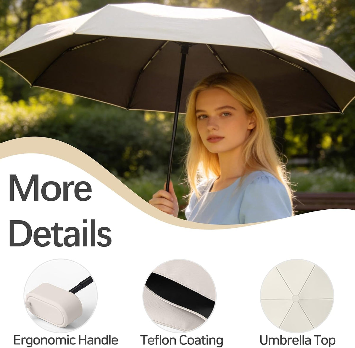 erised's bifrost Mini Travel Folding Umbrella, Small Compact and Lightweight/Wide Umbrella Strap/Flat Handle/Sun Rain/UPF 50+/UV Protection/Waterproof/6 Ribs/Cute/Kids/Women