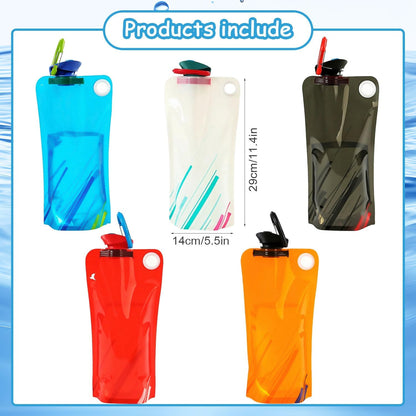 5 Pack Collapsible Water Bottles With Carabiner, 34oz Foldable Water Bottle with Leakproof Lid, Food-Grade Silicone Portable Reusable Water Bottle for Hiking,Sports,Camping,Biking, Traveling