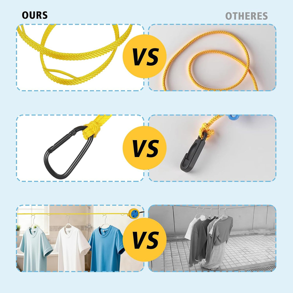 Retractable Camping Clothesline, Portable Travel Clothes Line, Windproof Laundry Line with Clothespins & Hang Holes, Indoor Outdoor Drying Rope for Hotel Trip, Cruise, RV (Yellow, 12.5 Ft)