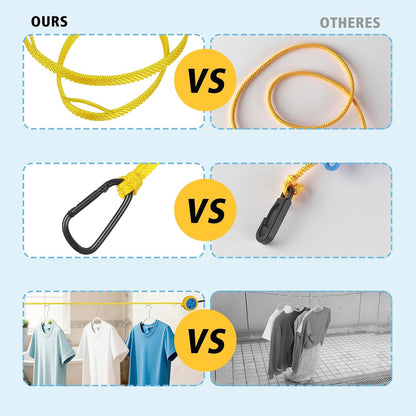 Retractable Camping Clothesline, Portable Travel Clothes Line, Windproof Laundry Line with Clothespins & Hang Holes, Indoor Outdoor Drying Rope for Hotel Trip, Cruise, RV (Yellow, 12.5 Ft)