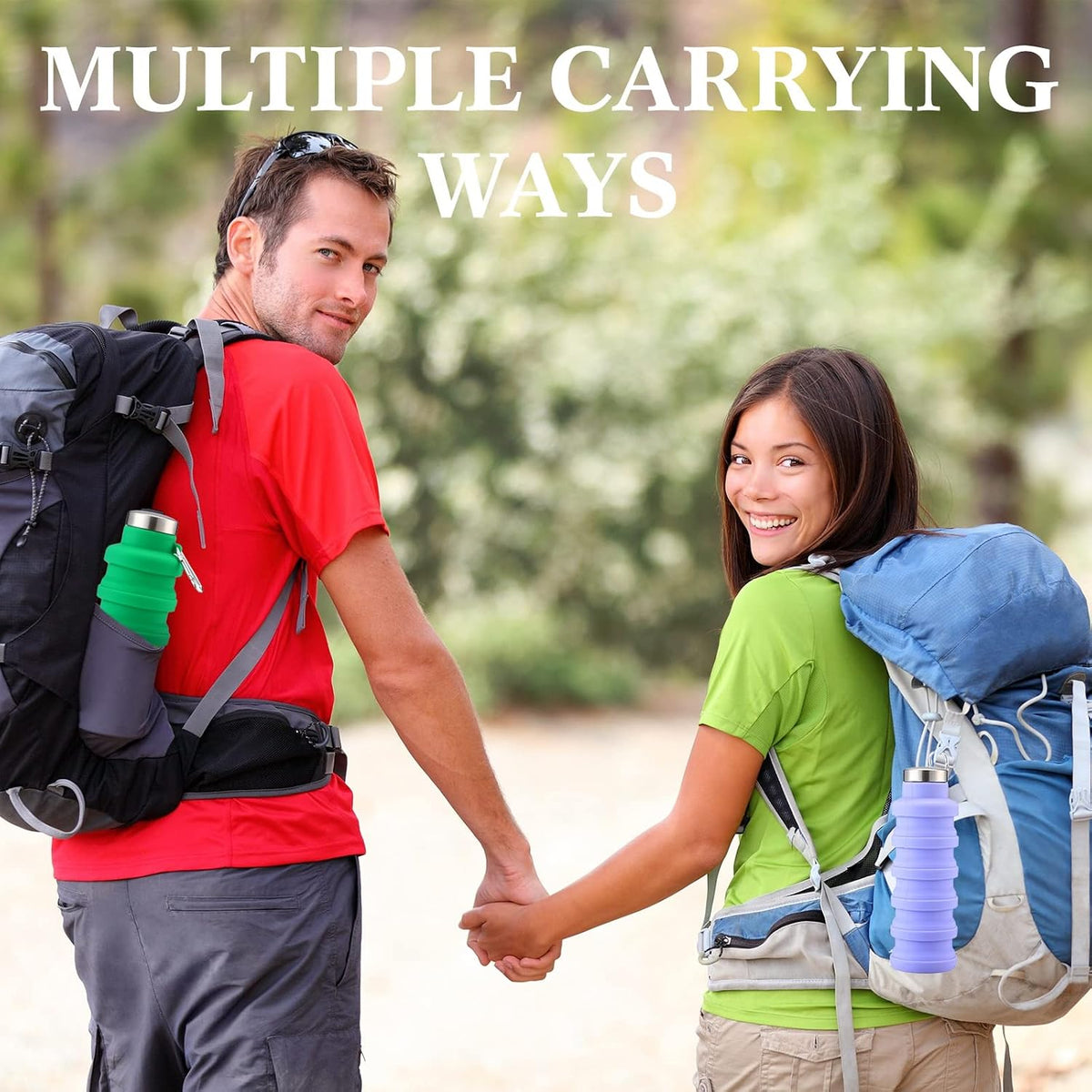 Lallisa 4 Pcs Collapsible Water Bottles 17 oz Reusable Silicone Foldable Travel Water Bottle Portable Leak Proof Sports Water Bottles for Gym Camping Hiking (Blue, Purple, Gray, Green)