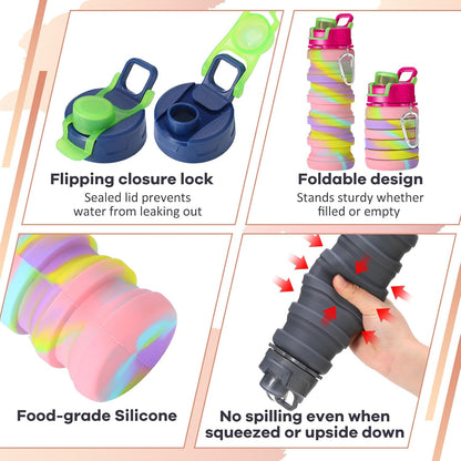 Sunnyray 14Pcs Collapsible Water Bottles Bulk 17oz (500ml), Dark Color