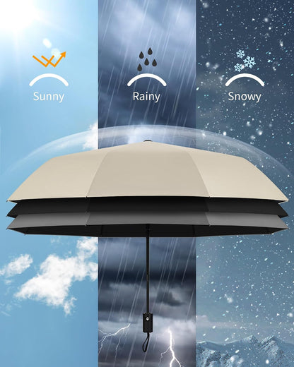 HIPPIH Compact Travel Umbrella for Rain - Windproof Automatic Umbrellas, UV Umbrella for Sun Protection with Black Anti-UV Coating, Portable Small Umbrellas for Backpack, Car, Walking, Kids, Women
