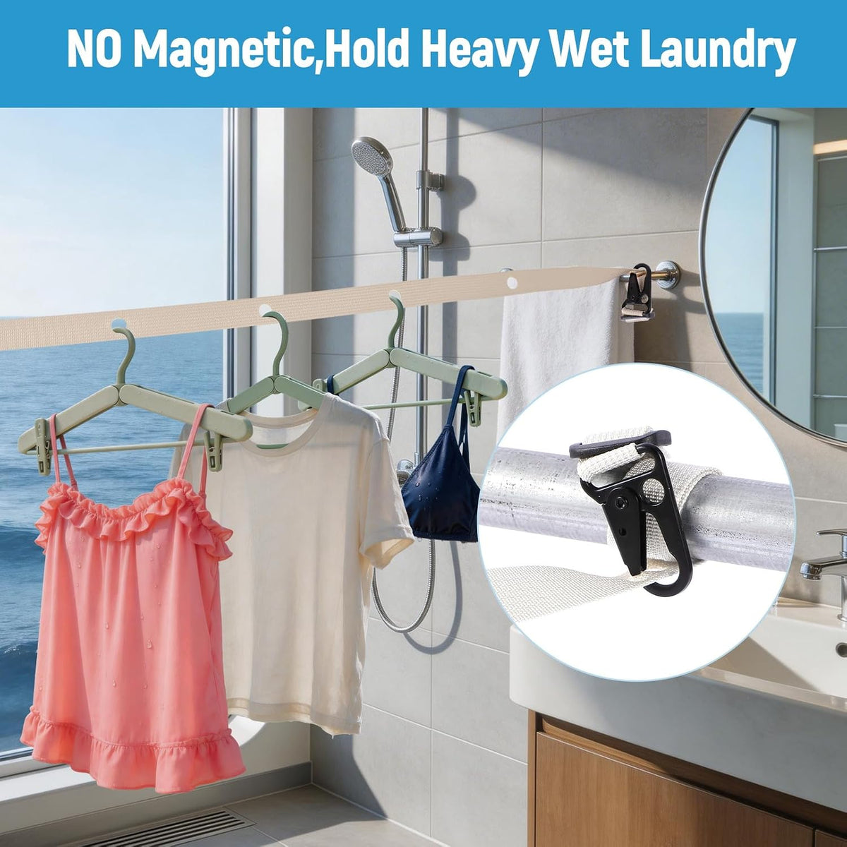 13ft Retractable Magnetic Clothesline for Cruise Ship Cabin Essentials