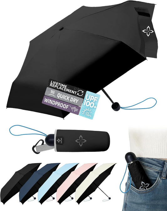 Mini Travel Umbrella for Rain 43" UPF 100+ UV Protection Umbrella