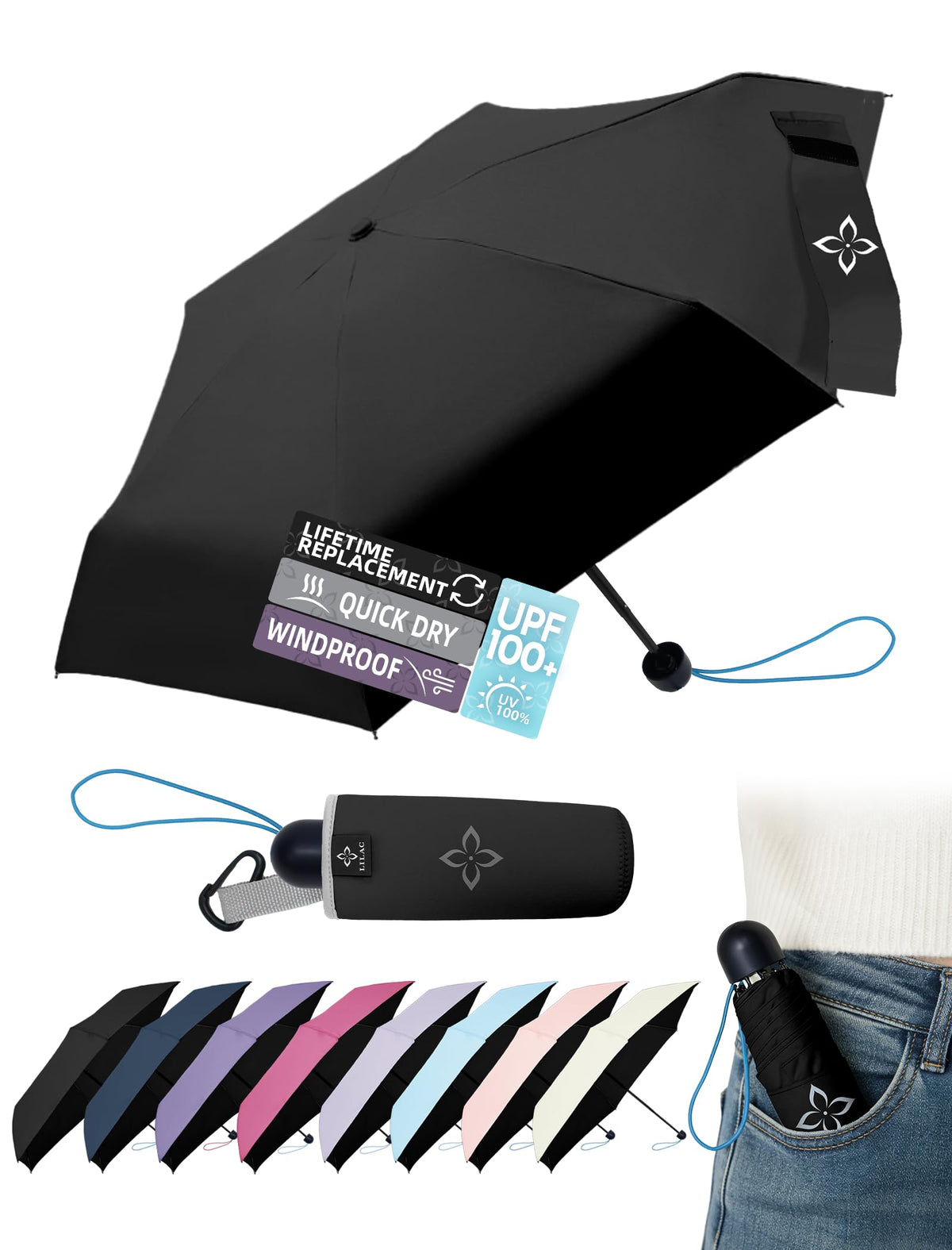 Mini Travel Umbrella for Rain - 43" Large Coverage Small Compact Umbrella, Reinforced Strong Frame, Lightweight Portable Parasol with UPF 100+ UV Protection, Gifts for Adults, Seniors & Students