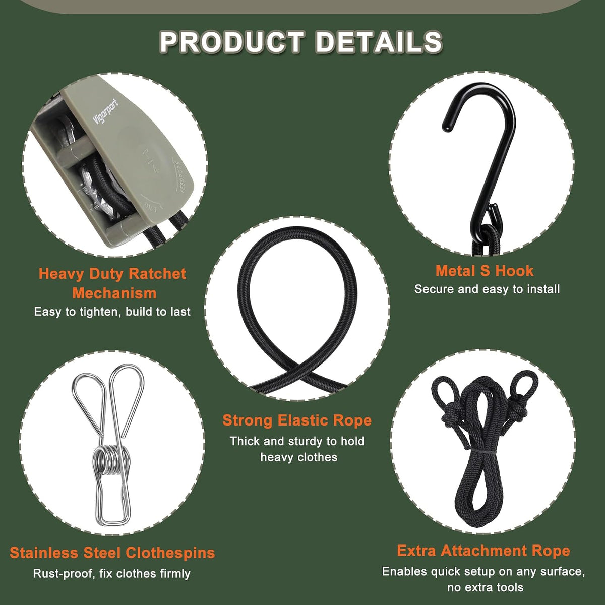 Vigorport Retractable Travel Clothesline, Heavy Duty Pulley Clothes Line