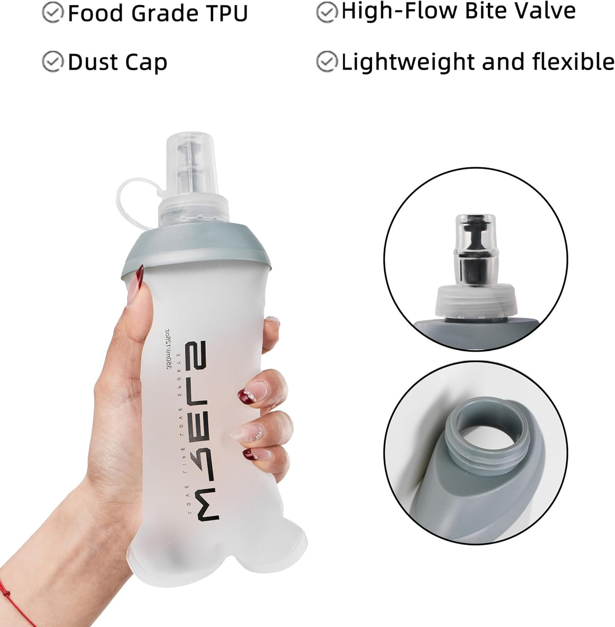 WRELS Running Water Bottle,250ml/350ml/500ml TPU Soft Flask,Collapsible Water Bottles for Hydration Vests and Running Belts Backpack, Soft Water Bottles For Hiking Cycling Climbing