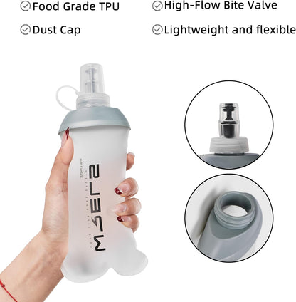 WRELS Running Water Bottle,250ml/350ml/500ml TPU Soft Flask,Collapsible Water Bottles for Hydration Vests and Running Belts Backpack, Soft Water Bottles For Hiking Cycling Climbing