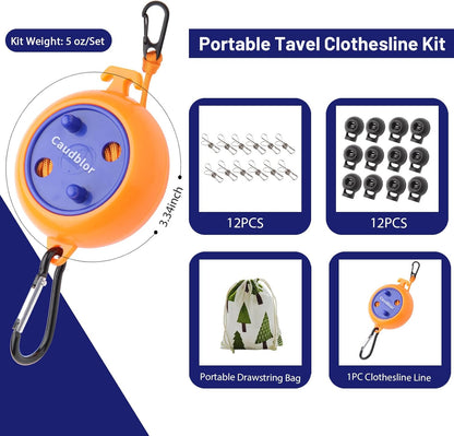 Portable Travel Clothesline, 33ft Camping Clothes line with Clothespins