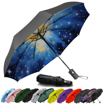 SIEPASA Compact Travel Umbrella - Windproof Auto Open/Close, Small Folding Umbrella for Rain - Lightweight & Durable with Fiberglass Frame, Waterproof Canopy - Fits Backpack, Purse, Suitcase. (Black)