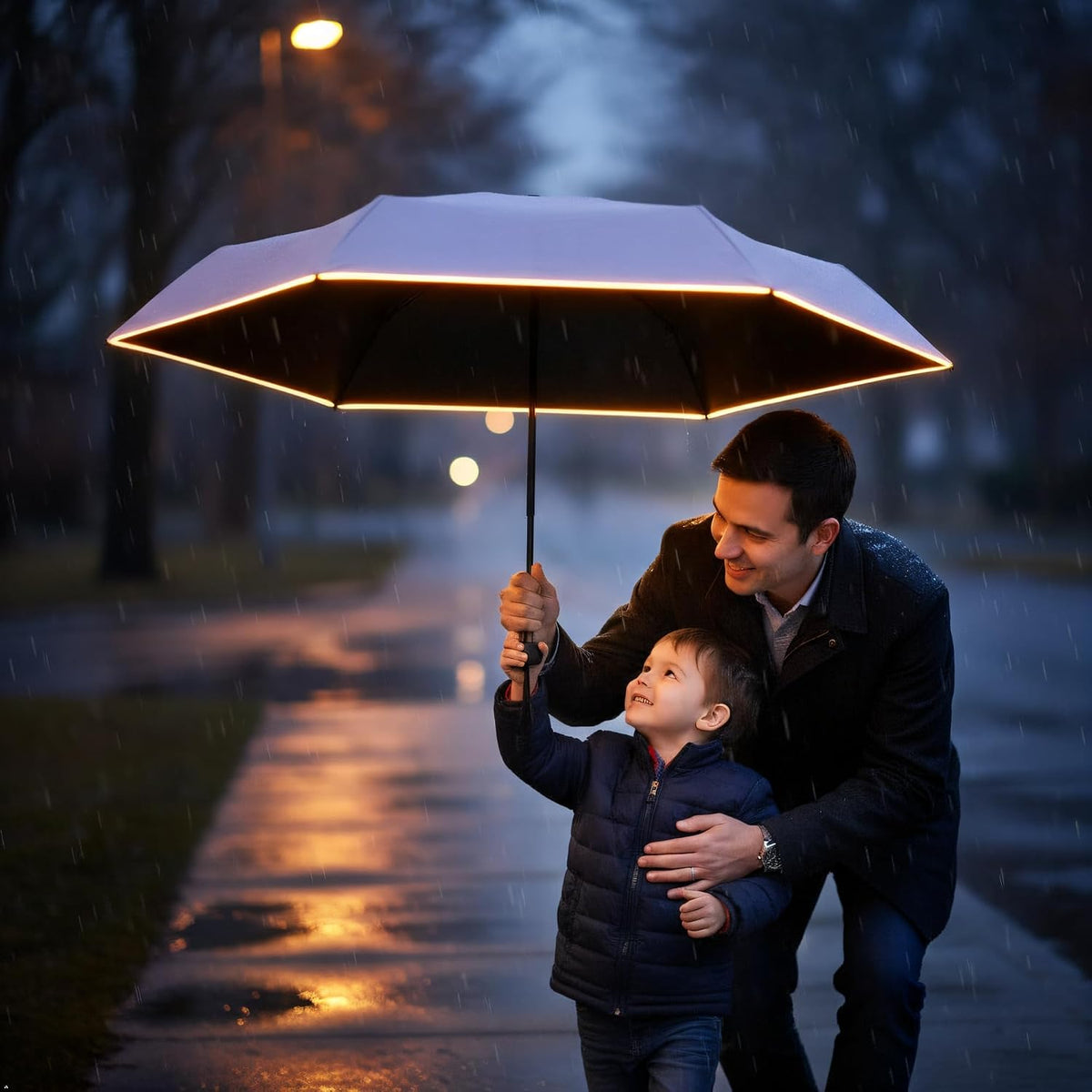 GAOYAING Compact Travel Umbrella with Reflective Safety Strips (300ft Visibility) - Ultra Portable 6.9" Folded Windproof Rain & Sun Umbrella UPF 50+ for Men Women