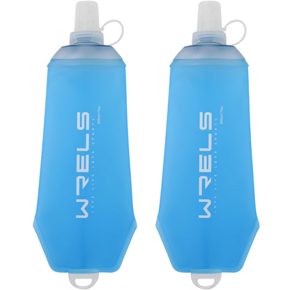 WRELS 200ml/350ml/500ml Collapsible Soft Flask,BPA Free Folding Soft Water Bottle with Hanging Ring,Lightweight TPU Hydration Flask for Running Marathon Cycling Hiking(350ml-2 Packs)